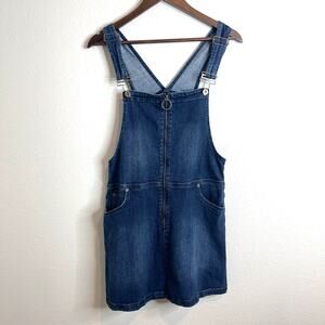 Arizona Jean Co Denim Overall Dress Women’s Large Front Zip Pinafore Blue Y2K